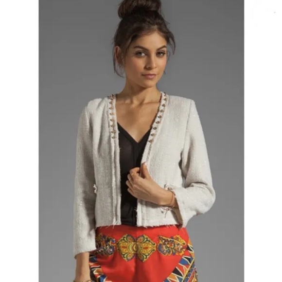 Lovers + Friends x Because I’m Addicted En Vogue Jacket in Cream Tweed/Stud M - Picture 1 of 15